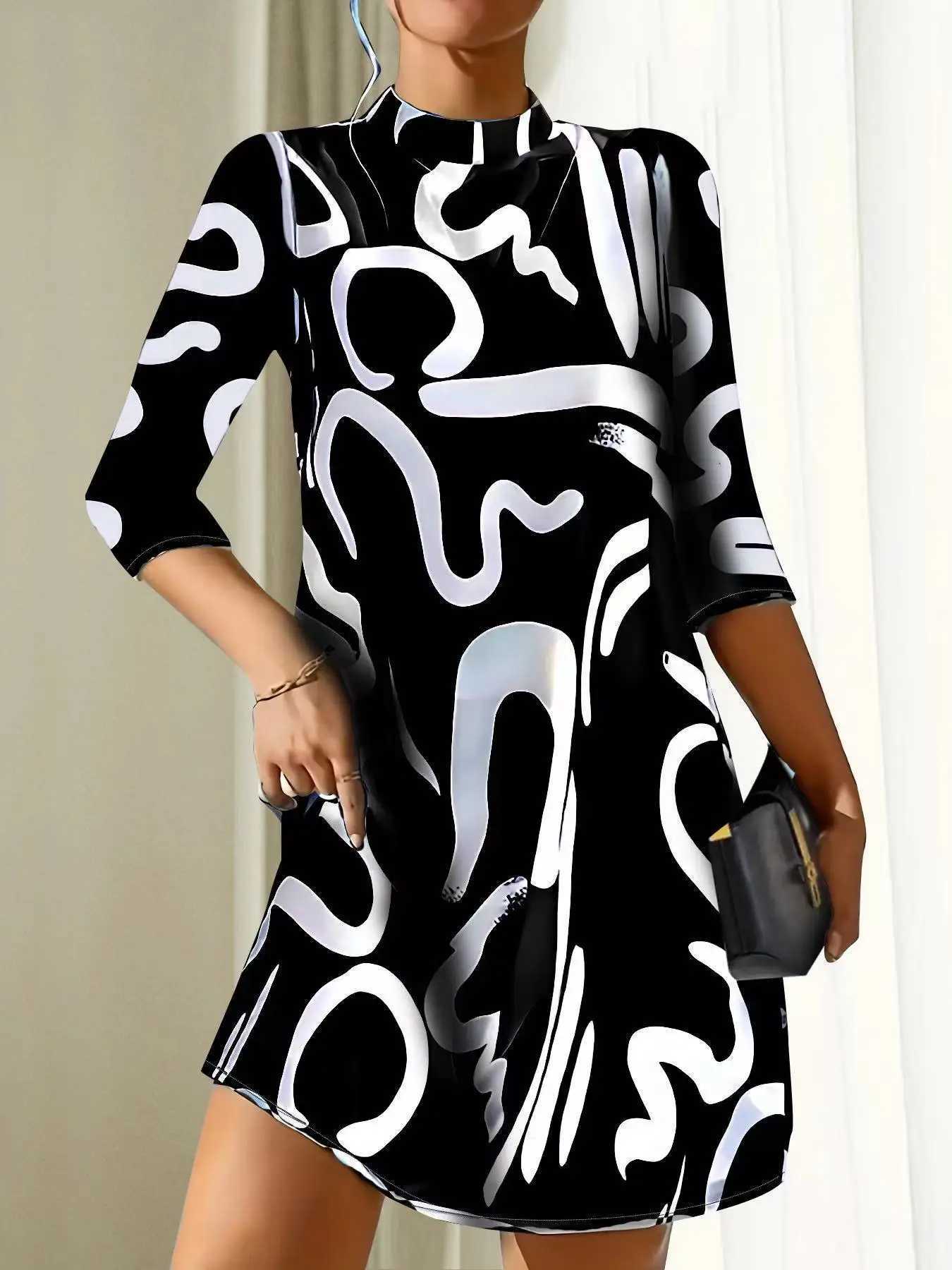 Fashion Long Sve Print Mini Dress Women 2023 Autumn Casual Temperament Office Ladies Dresses For Women Robe FemmeXJ2500207