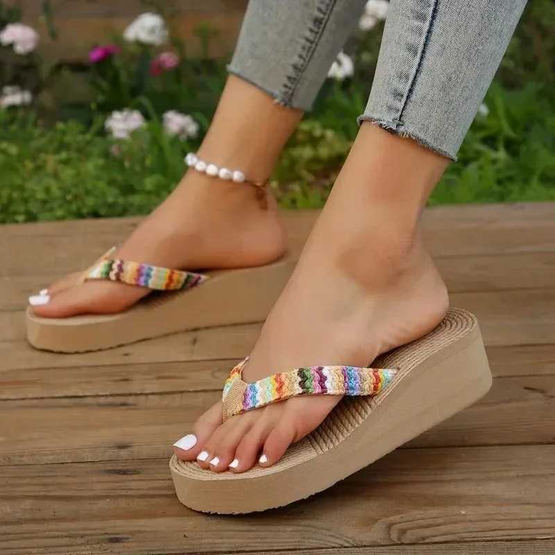Summer Womens Slippers Wedge Thick Sole Womens Shoes Outdoor Beac Fi Flip Flop Bohemian Style SandalsXJ250207