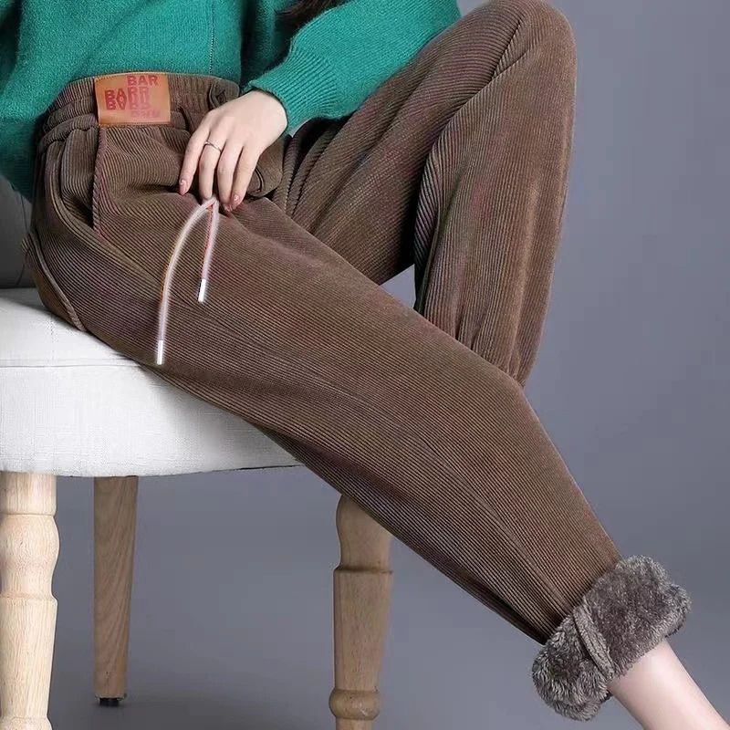 In Winter Plus Size Womens Pants Casual Matching Warm Fleece Trousers Office Lady Vintage Drawstring Pants Chic Sportswear 250207