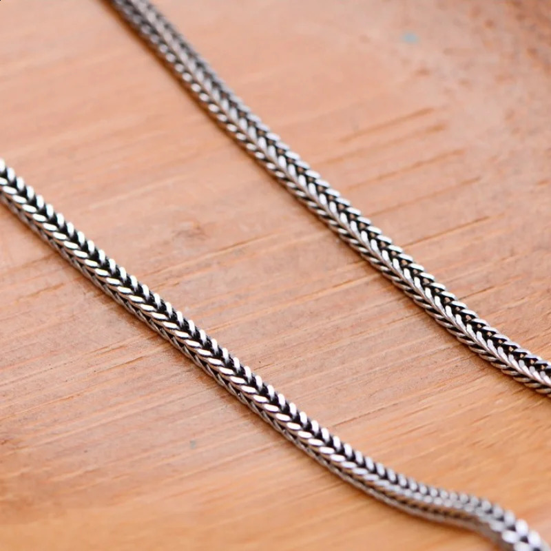 Real S925 Sterling Silver 925 Classics Weave Fox Tail Chopin Chain Personalized Necklace For Men Women Fine Jewelry Gift 250120