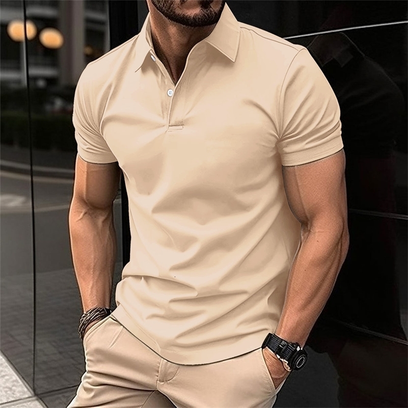 European Summer -Selling Mens Solid Color Polo Shirt Mens T-Shirt Comfortable Slim Business Office Golf Mens Clothing 250206