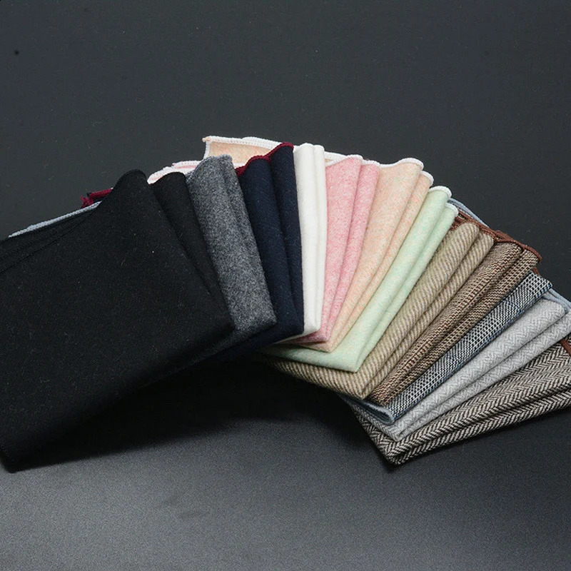 Classic Wool Pocket Square 25CM Solid Color Black Handkerchief For Men Vintage Hankies Tuxedo Suit Accessories Neckties Cravat 250114