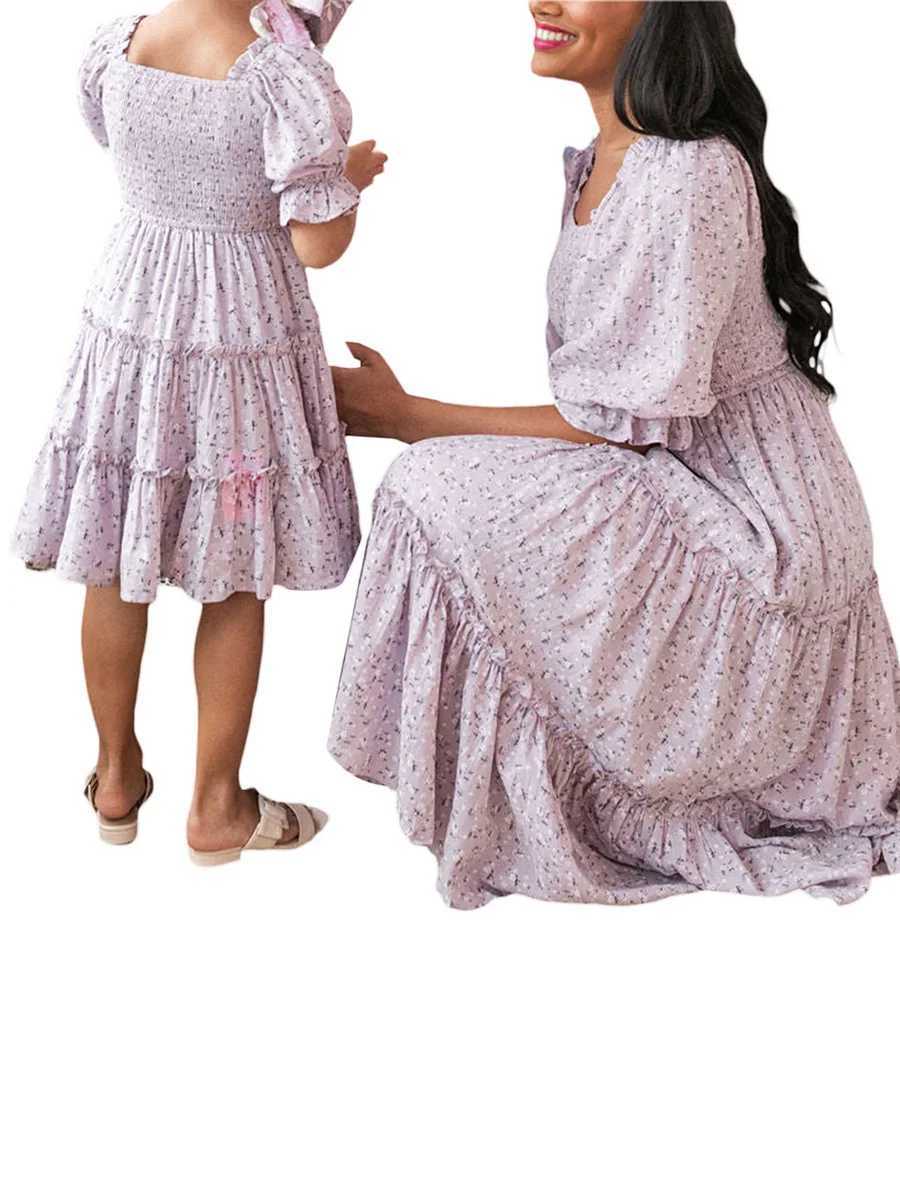 Mother Daughter Matching Dress Floral Print Dress Mommy and Me Family Swimwear Summer Beach Bodysuit for Girls and W250207