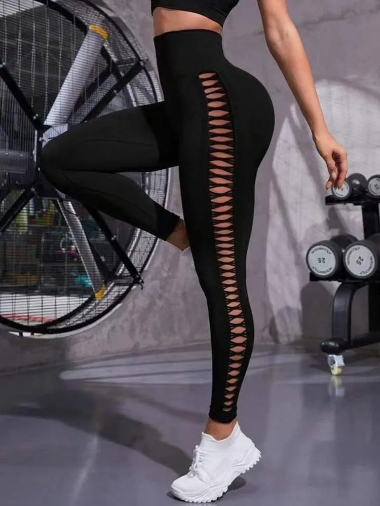Sexy Hollow Black Seamless Leggings Women Fitness Leggings Gym Yoga Pants High Waist Yoga Pants Sports Female Clothing 250207