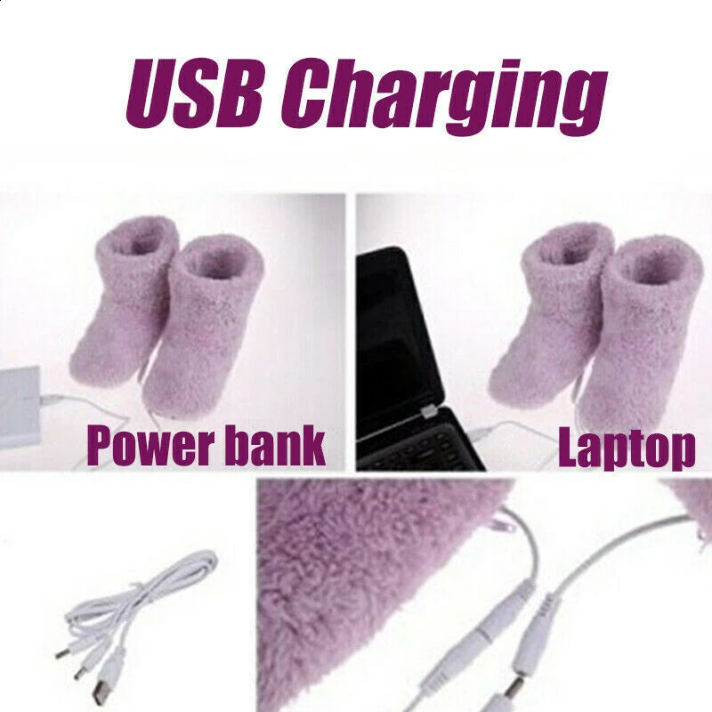 Winter USB Heater Foot Shoes Plush Warm Electric Slippers Feet Heated Washable Electric Shoes Warming Pad Heating Insoles 250120