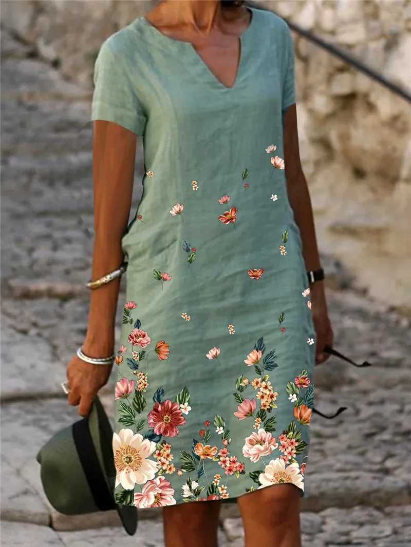 2024 Summer Ele Women Dress Oversize Printed V-neck Dresses Fe Spring Trendy Beach Fashion Casual Loose Clothes LadiesXJ2500207