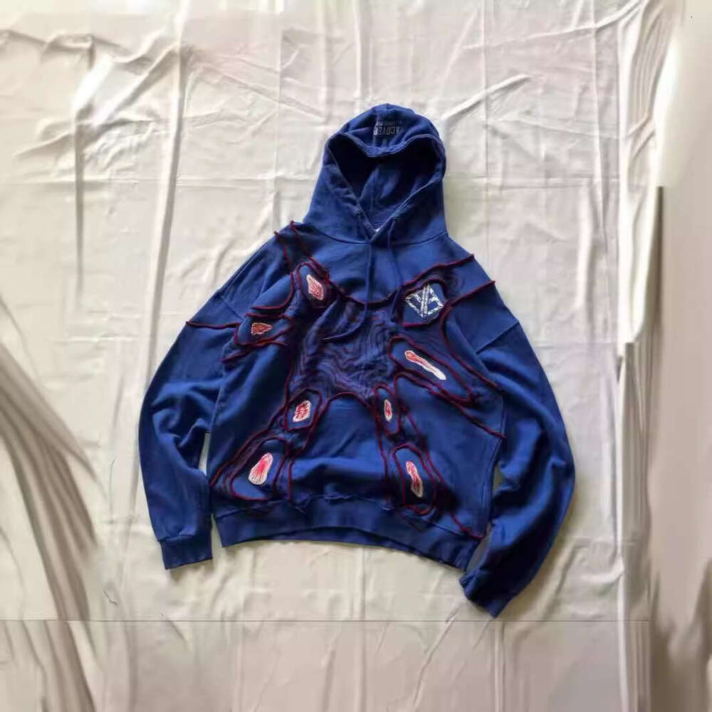 Urban Streetwear Dark Ins Hoodie with Patchwork Embroidery, Oversized Heavyweight Pullover Sweatshirt