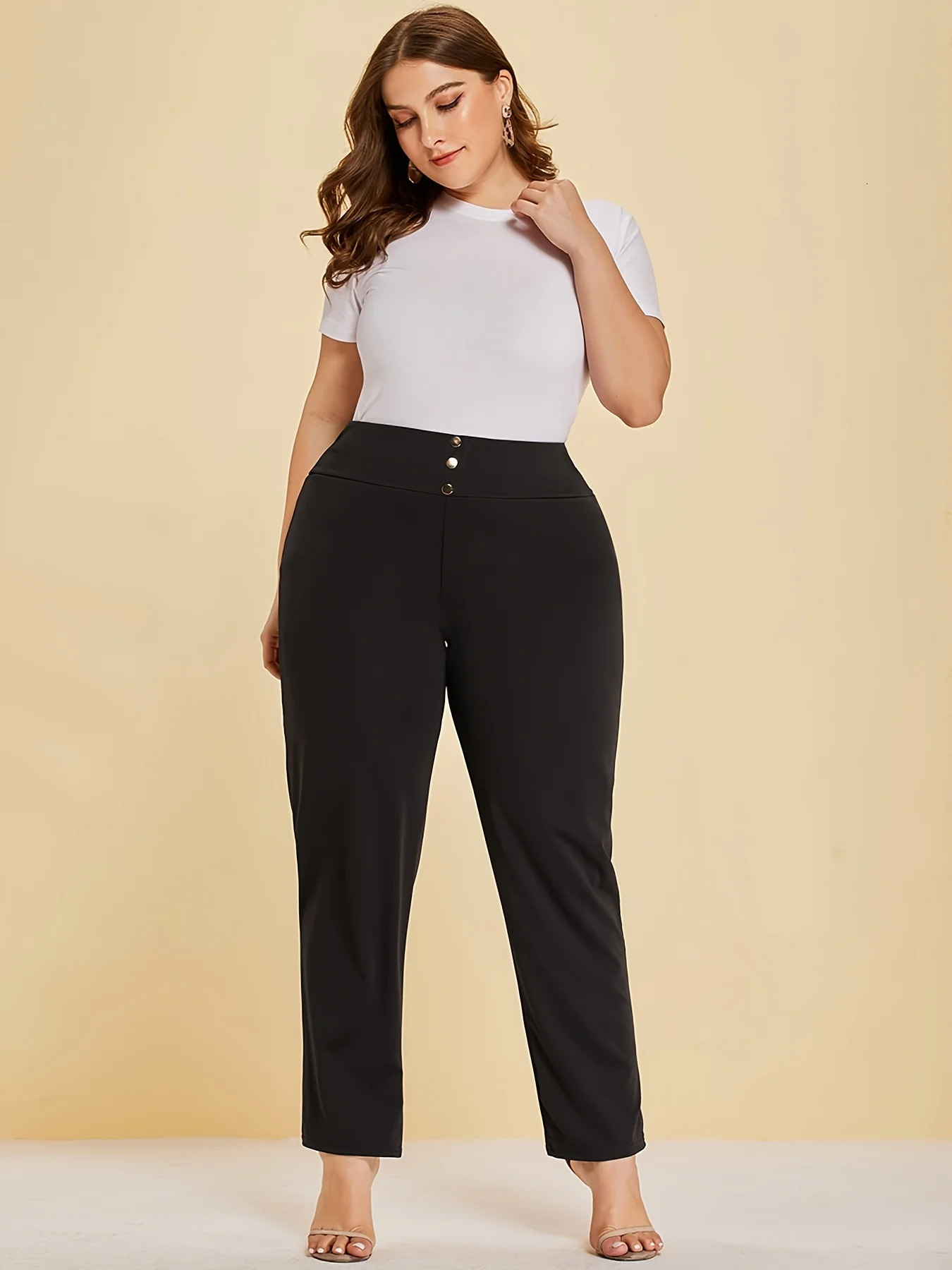 Autumn and winter womens plus size knitted fabric casual models slit straight trousers 250207