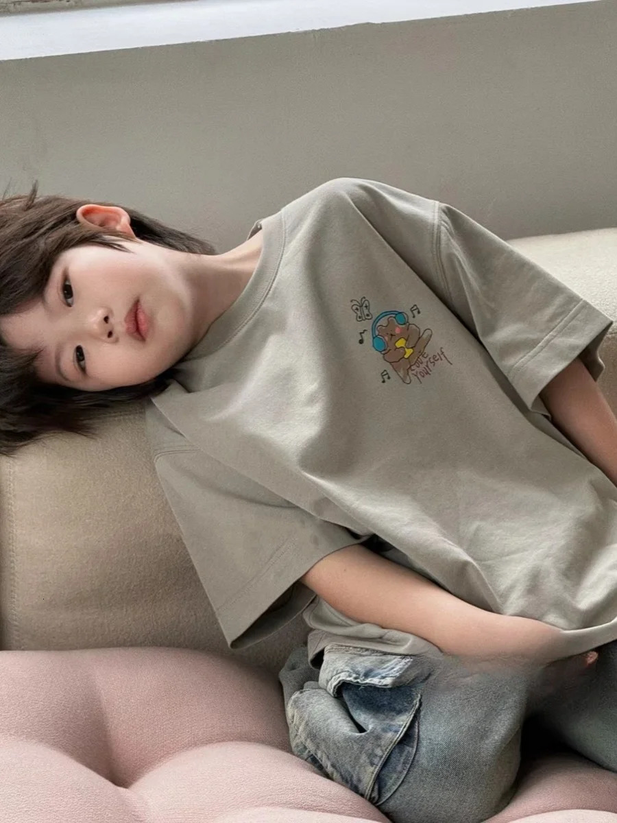 Summer Childrens Clothing Funny Print Kids Clothes Boys Short Sleeve T-shirt High Quality Cotton Tops Tee Shirts 250207