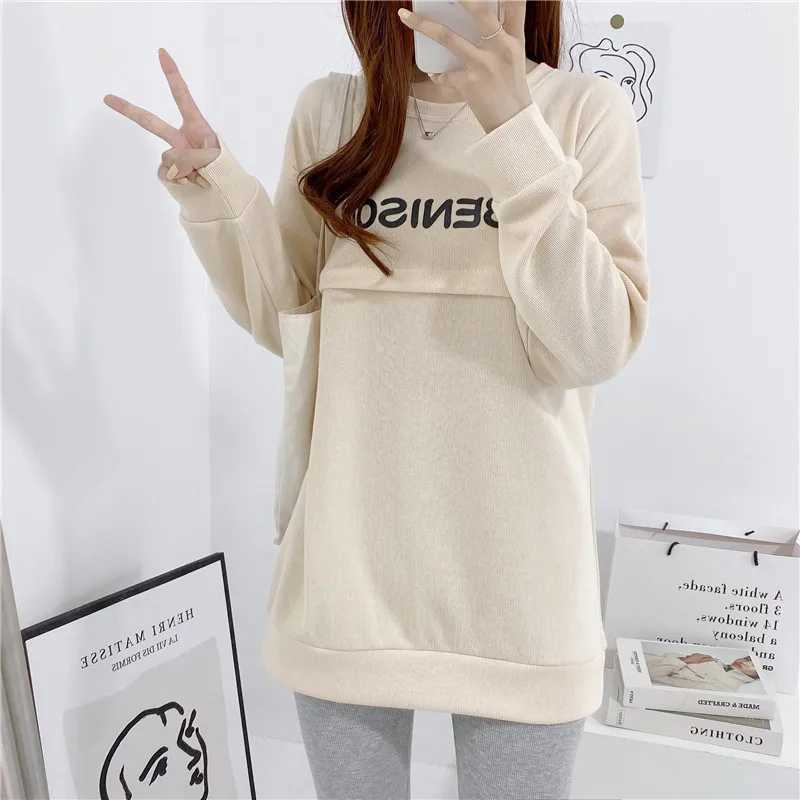 Maternity Nursing Sweatshirt Loose Sweatshirt Pullover Breastfeeding Clothe Autumn Cotton Jacket For Nursing Mothers Maternitty W250207