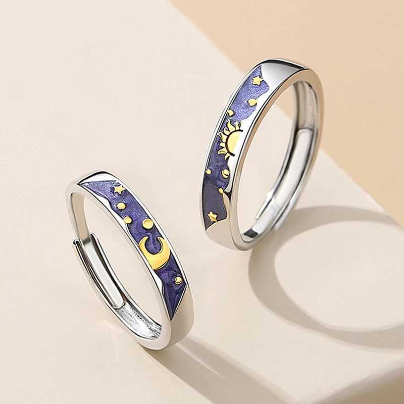 Creative Couple Rings Sun Moon Open Adjustable Light Luxury Finger Ring For Women Jewelry Accessories Birthday Gift W250207