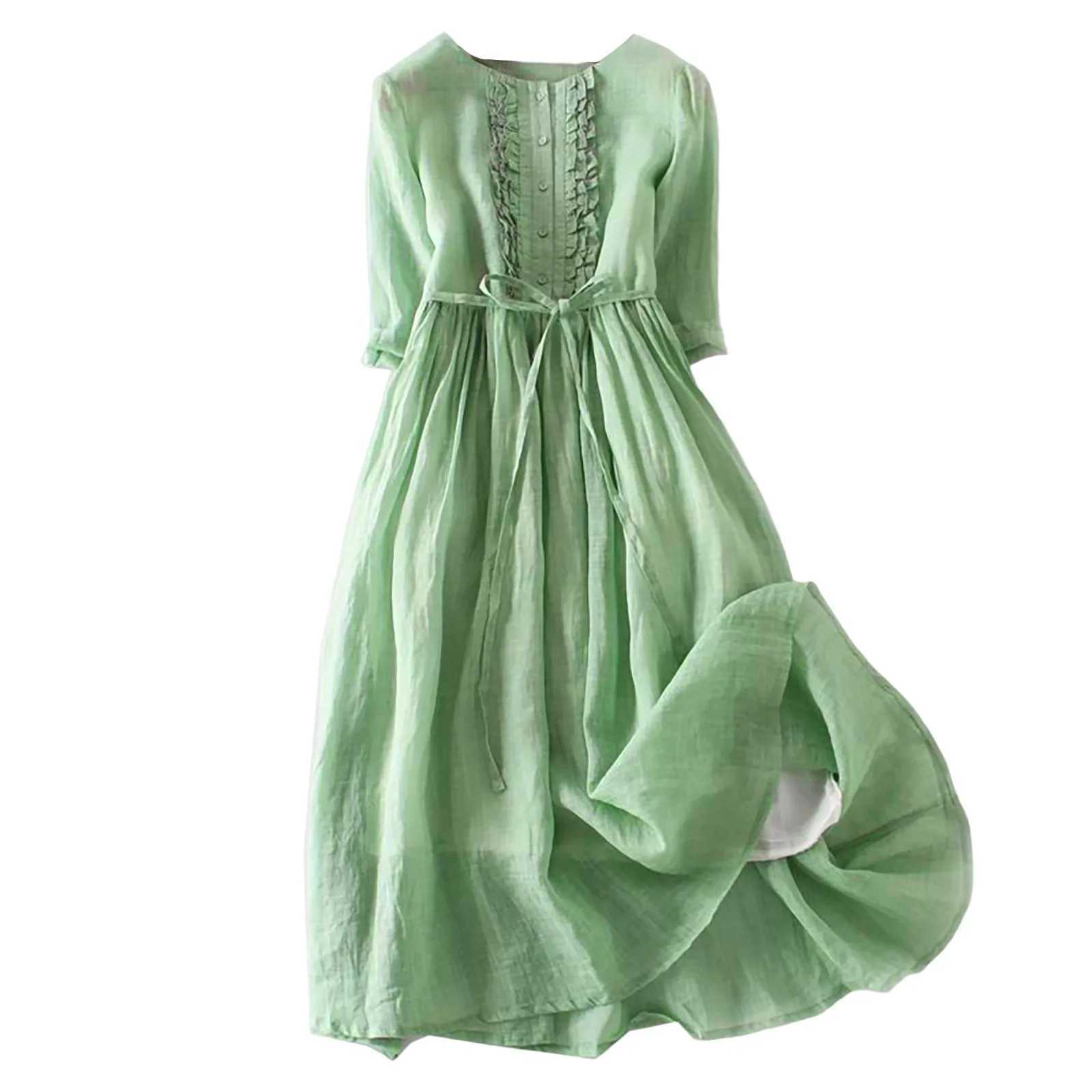 Pink Summer Dress for Women Vintage Cotton Linen Casual Loose Shirt Dress New Short-sved Mid-length Tunic Holiday Dress RobeXJ2500207