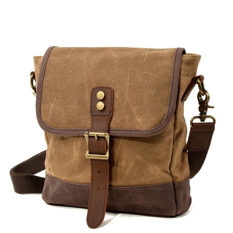 Japan and South Korea mens fashion crossbody bag shoulder bag oil waxed canvas with leather leisure outside travel bag 250207