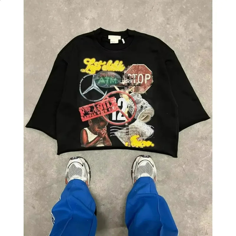 Y2k High Street Retro Women Anime Cartoon Letter Printed Pattern Large T-shirt Fashion Harajuku Men and Women Loose Top 250116