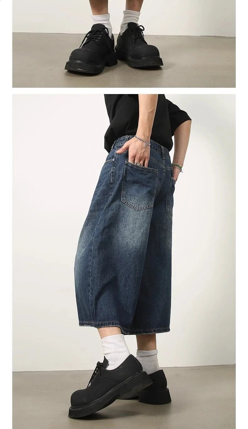 Retro Y2k Baggy Women Men Black Jeans Low Waist Casual Wide Pants Frayed Denim Shorts Big Size Clothes 250206