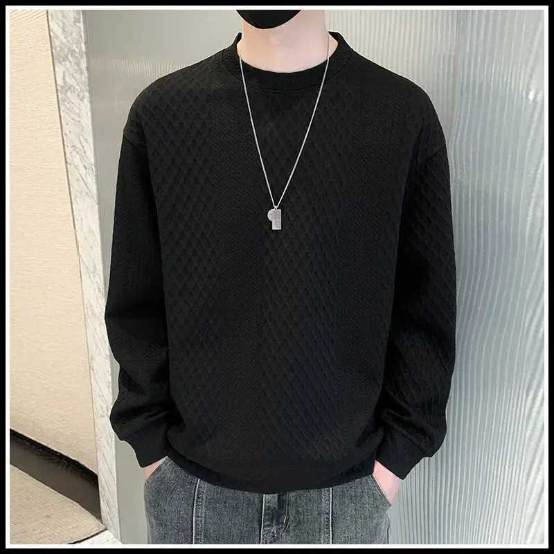 Spring Autumn Y2K Elegant Fashion KPOP Sweatshirt Man Fashion All Match Long Sleeve Top Solid Color Casual Pullover Male Clothes W250207