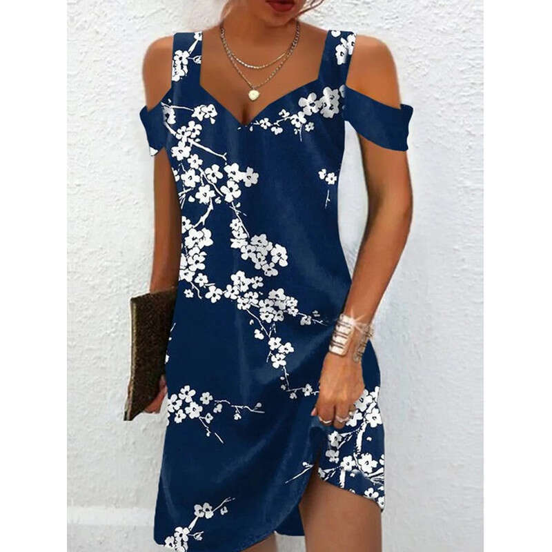 summer hot selg V-neck sexy off shoulder sleeves women's printed slim fit jumpsuit 2024 new casual fashion trend clothing