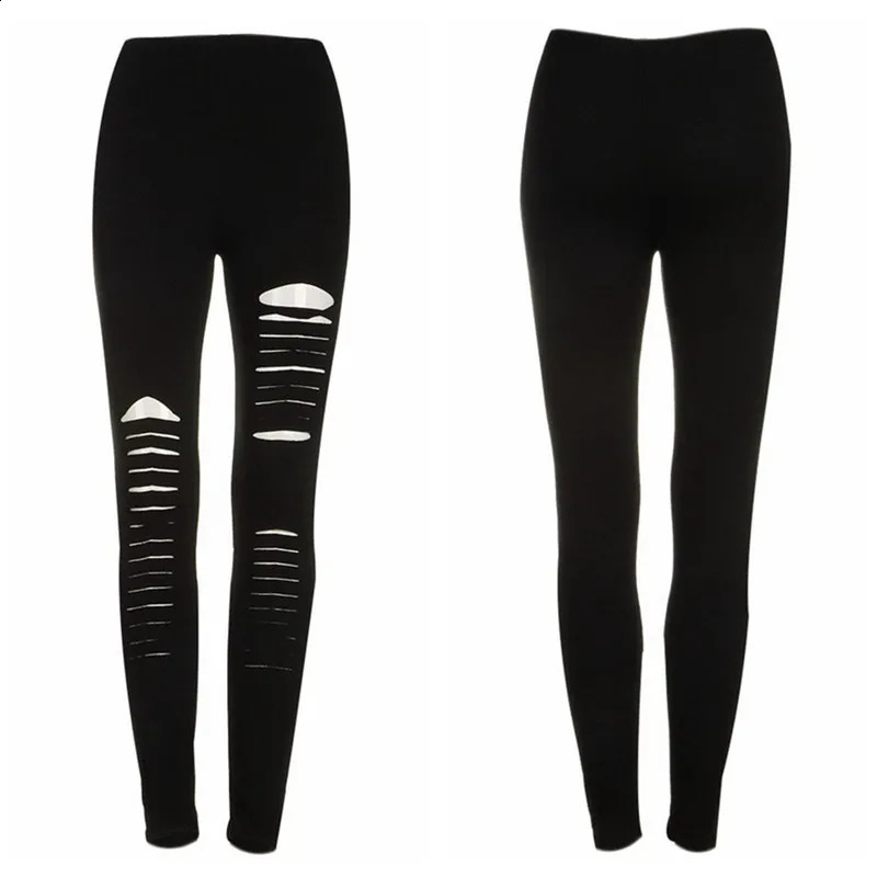 Black Punk Ripped Torn Slashed Cut Striped Leggings Pants Gothic Club Asymmetric Hole Elastic Skinny Pencil For Women Girl 250206