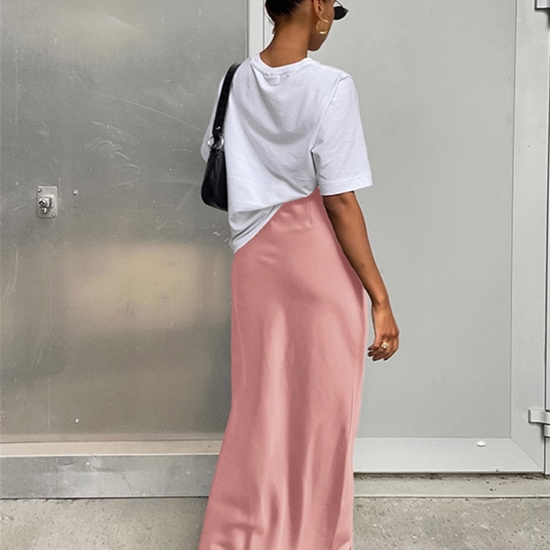 Elegant Satin Black Trumpet Skirts Fashion Slim High Waist Skirts Women Female Solid Office Long Skirt Spring Summer 250206