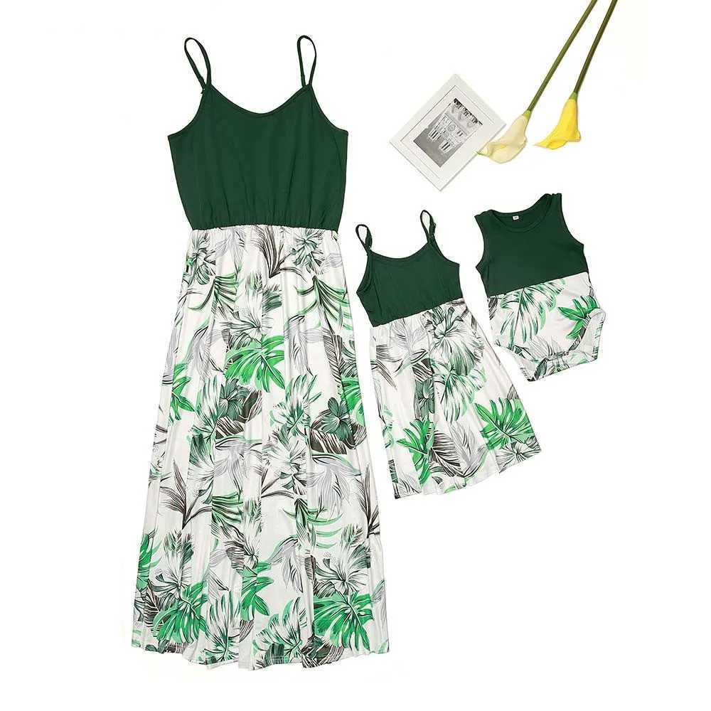 Mommy And Me Clothes Patchwork Print Sling Long Dress Baby Romper Jumpsuit 2022 Baby Girl Clothes Mom And Daughter Dress W250207