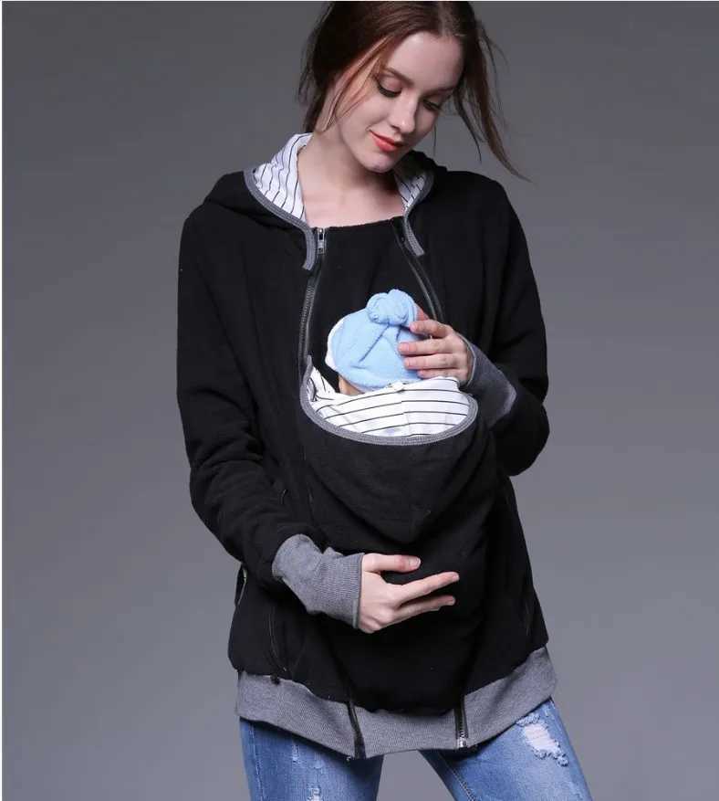 European and American popular multifunctional three in one kangaroo hooded womens hoodie parenting bag detachable W250207