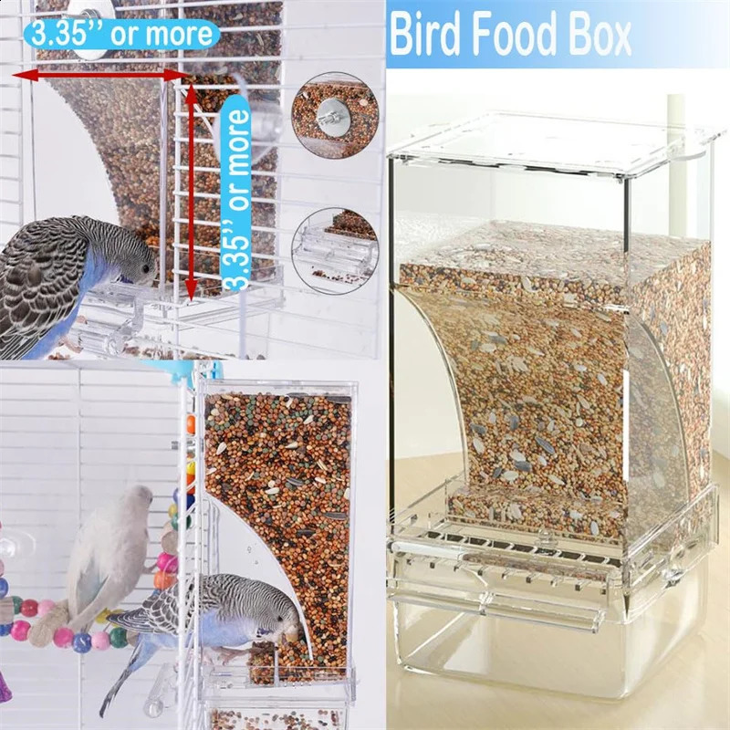 No Mess Bird Feeders Automatic Parrot Feeder Drinker Acrylic Seed Food Container Cage Accessories For Small And Medium Parakeets 250121