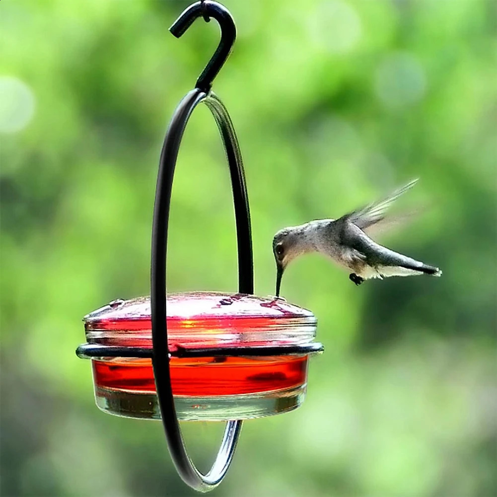 Hummingbird Drinker Feeder with Red Glass Bowl Outdoor Humming Bird Feeder Attract Birds for Outside Garden Backyard Patio Deck 250121