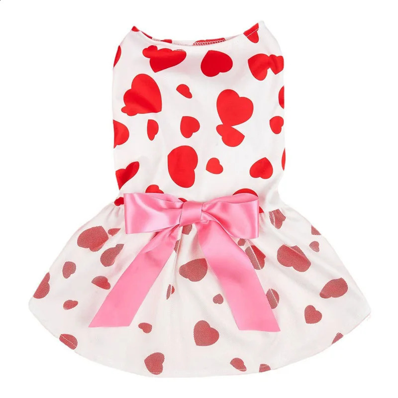 Pet Dog Cat Valentines Day Princess Dress Cute Heart Print Tie-up Bow Costume Party Styling Accessories for Dog Cat Clothes 250206