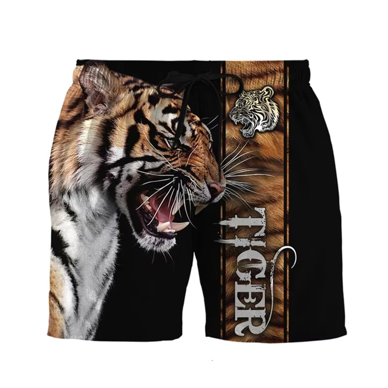 Summer Men's 3D Printing Fashionable Cool Tiger Pattern Surfboard Hawaiian Shorts Casual Men's Beach Shorts Men's Street Wear Swimming 