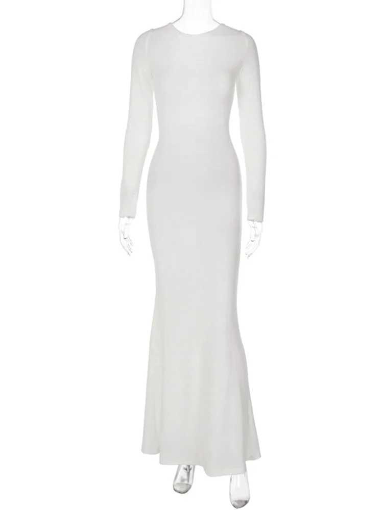 BWQ Lace Up Backless Long Sleeve Maxi Dress Women Bodycon White Long Dress Party Elegant Clothes Birthday Outfit Fall Autumn X250207