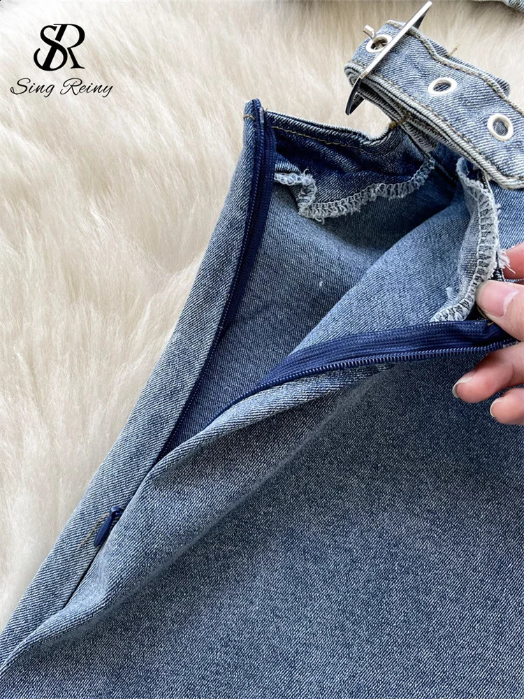 SINGREINY Vintage Women Denim Sets Strapless Sleeveless Zipper Mini Tank TopHIgh Waist Slim Skirt Fashion Streetwear Suits 250207