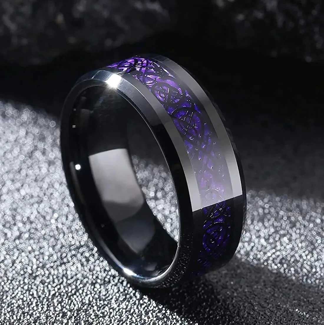 Fashion Couple Rings Romantic Women Heart Purple Rhinestones Zircon Ring Men Stainless Steel Celtic Dragon Ring Wedding Jewelry W250207