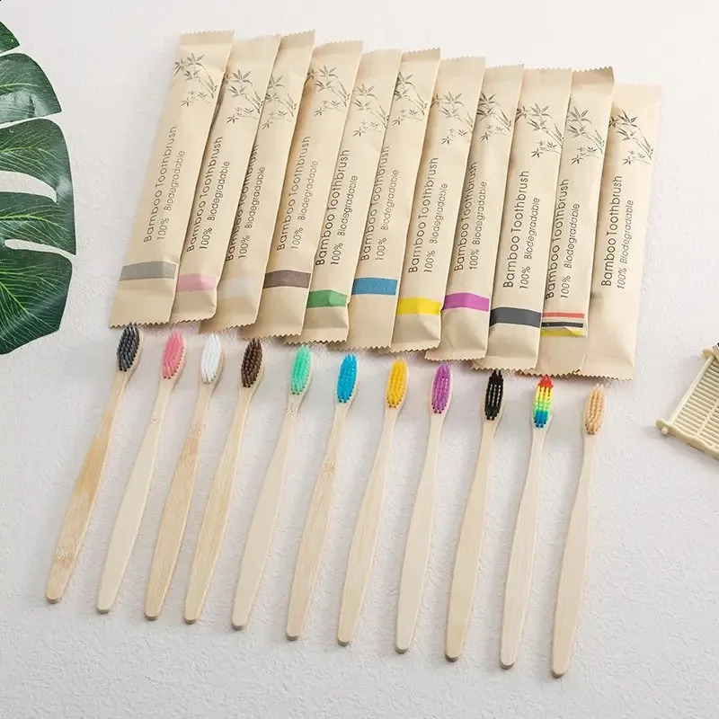 10/30/50 Pack Natural Bamboo Toothbrushes eco friendly Family el Charcoal Bamboo Wood Teethbrush for Adults Kids Child 250206