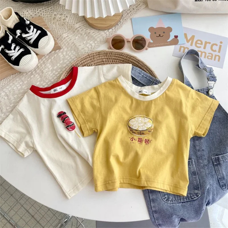 HoneyCherry Summer Cartoon Cotton Short-sleeved T-shirt Childrens Casual Round Neck Tops Kid Clothing 250207