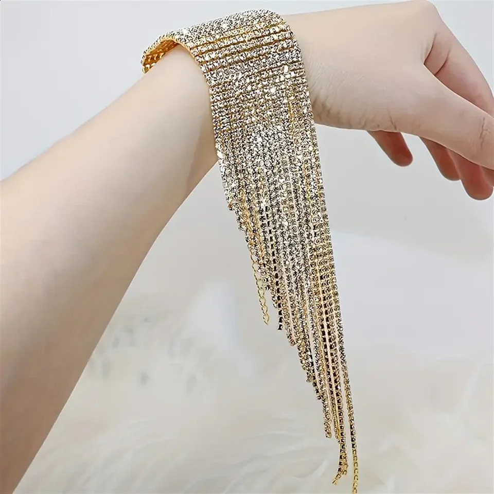 1pc Exquisite Sparkling Tassel Crystal Bracelet Jewelry Fashion Banquet Party Rhinestone Bracelet Dressing Jewelry Accessories 250206