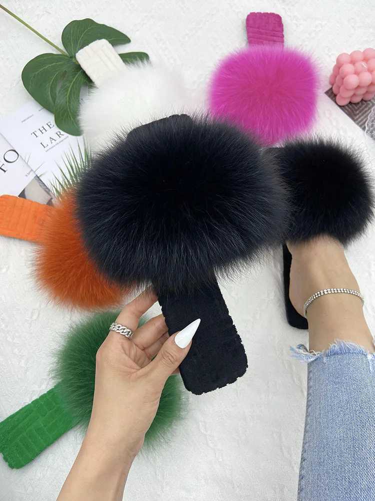 Fur Slippers Women House Flats Slides Summer 2023 Female Fi Real Fur Flip Flops Luxury Fluffy Slippers Women Sandals ShoesXJ250207