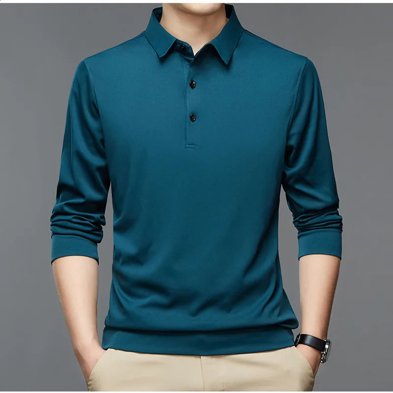 Fashion Men Business Solid Polo Shirts Spring Autumn Thin Long Sleeve Button Lapel Male Clothing Loose Casual TShirt Tops 250121