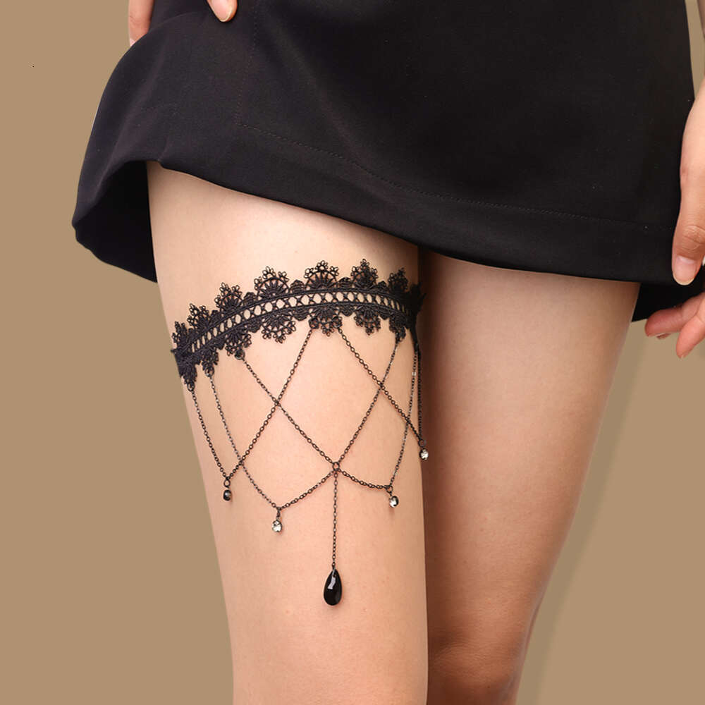 Gothic Boho Elastic Band Black Lace Leg Thigh Chain for Women Bikini Summer Festival Party Body Accessories Jewelry