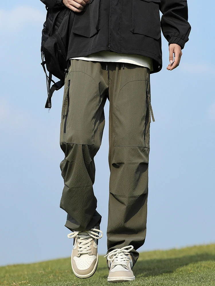 Outdoor Pants Men Waterproof Spring Summer Lightweight Outerwear Camping Cargo Pants with Zipper Pockets Drawstring Elastic Wais 250206