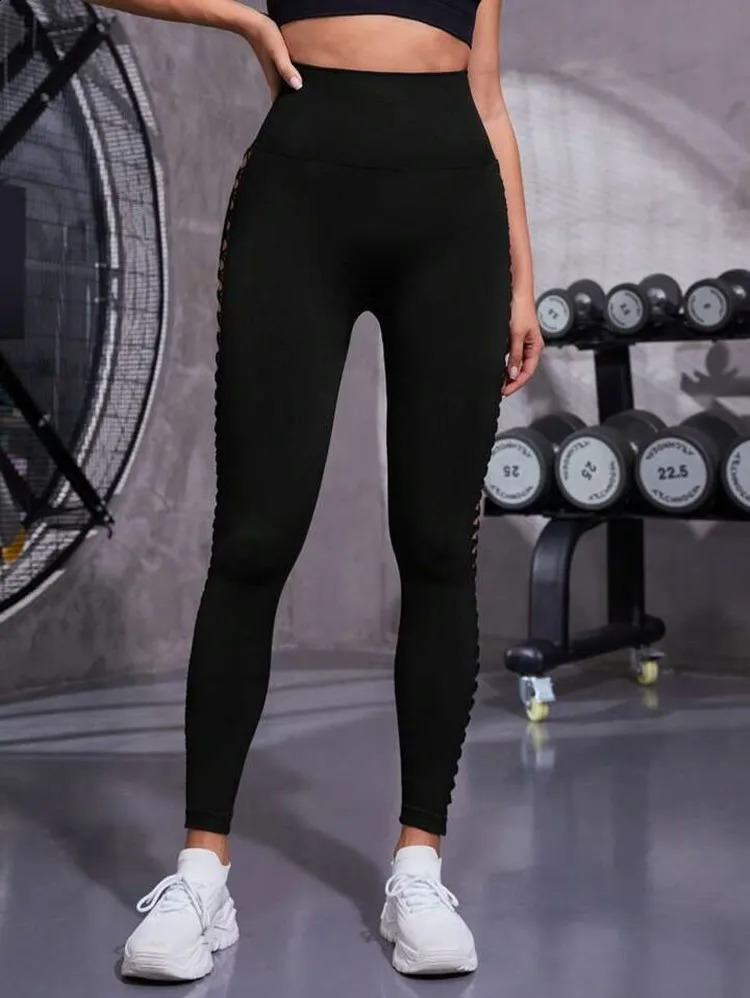 Sexy Hollow Black Seamless Leggings Women Fitness Leggings Gym Yoga Pants High Waist Yoga Pants Sports Female Clothing 250207
