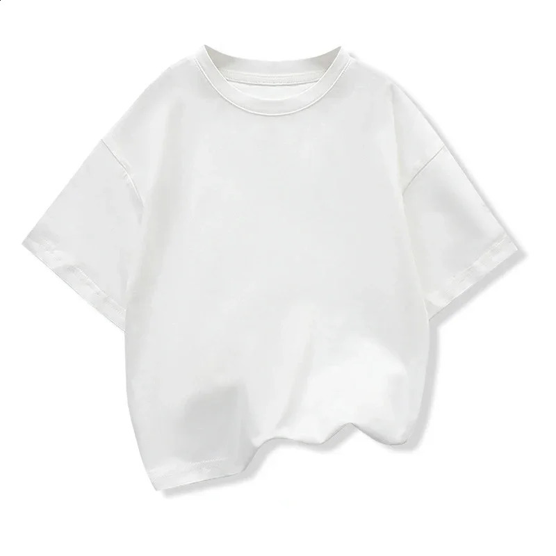 Kids Dropped Shoulder Short-sleeved T-shirt Summer Pure Cotton Round Neck Loose Bottoming Shirt Student Sportswear 2-10Y 250207