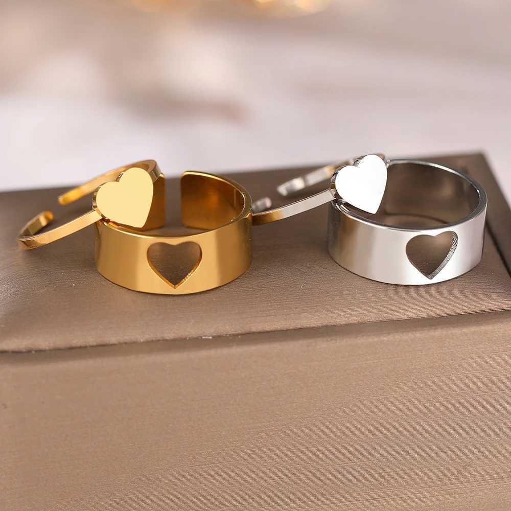 Stainless Steel Rings Trendy Romantic Heart Fashion Adjustable Couple Ring For Women Jewelry Wedding Friendship Gifts 2Pcs/set W250207