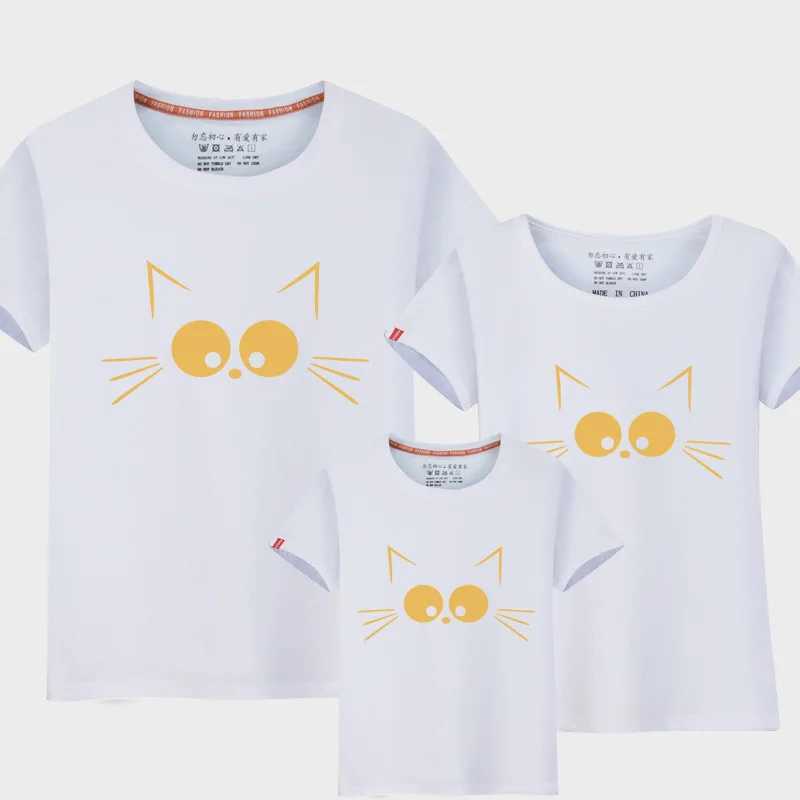 2023 Family Matching Outfits T-shirt Cartoon Cat Clothing Summer Daddy Mommy and Daughter Son baby T Shirt Family Look Clothing W250207