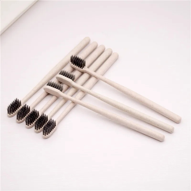 50Pcs Eco-Friendly Wheat Straw Toothbrush Individually Wrapped Disposable Soft Bristles Manual Travel Toothbrush for el 250206