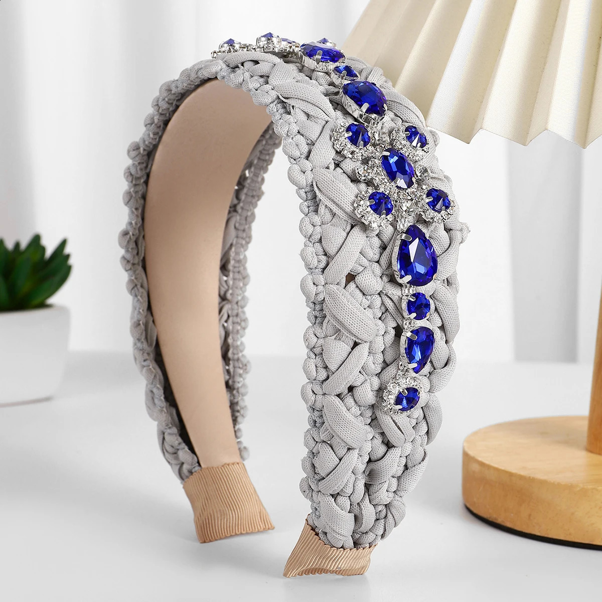 Ladies handmade crystal rhinestones fashion wide edge headband 250207
