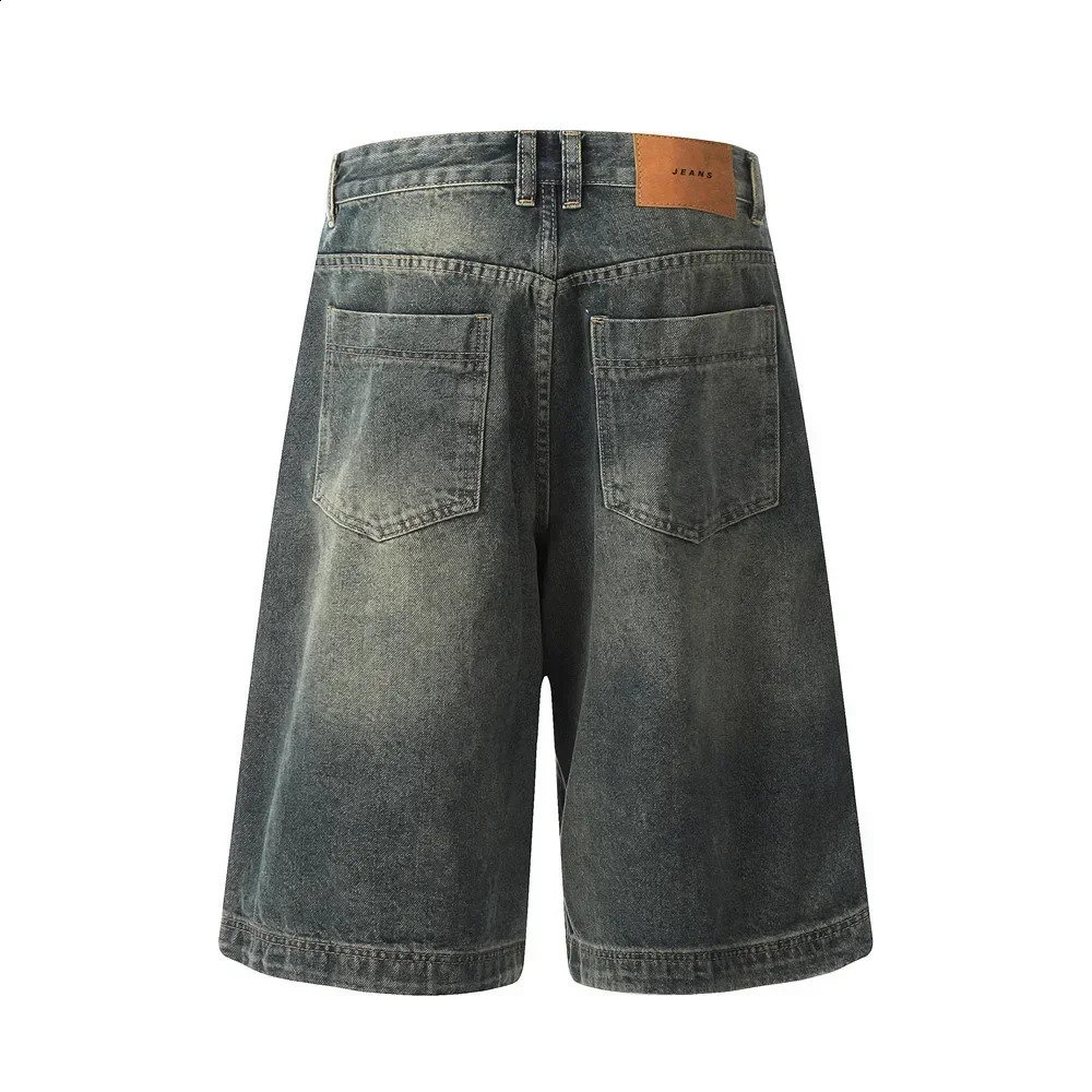 Mens Punk Washed Denim Fivepoint Shorts with Streetstyle Patchwork Splicing Distressed Look Loose Straightleg and Wideleg 250120