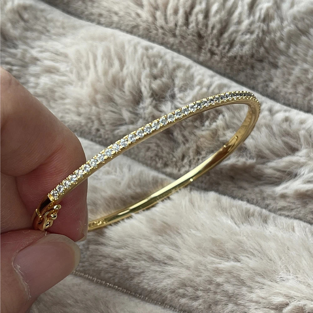 Pure 925 Sterling Silver Full Diamond Bracelet Classic Party Jewelry Friendship Bracelet Silver Bangle Rose Gold 17CM 250207