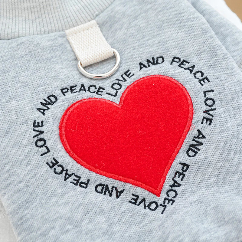 Dog Valentines Day Sweatshirt Heart Letter Embroidery 2 Legs Covered Dog Clothes with D-Ring Pet Clothes for Small Dog Cats 250206