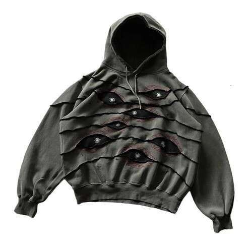 Urban Streetwear Dark Ins Hoodie with Patchwork Embroidery, Oversized Heavyweight Pullover Sweatshirt