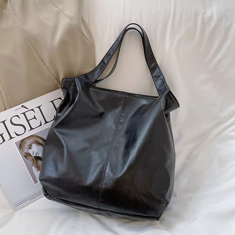 Fashion Big Leather Tote For Women Tend Females Simple Large High Capacity Retro Shoulder Side Bag Handbags PU Casual
